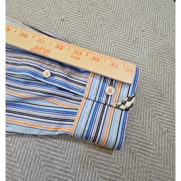 Brandolini Dress Shirt Men's XXL Blue Orange Stripe Long Sleeve Textured EUC - Picture 14 of 16